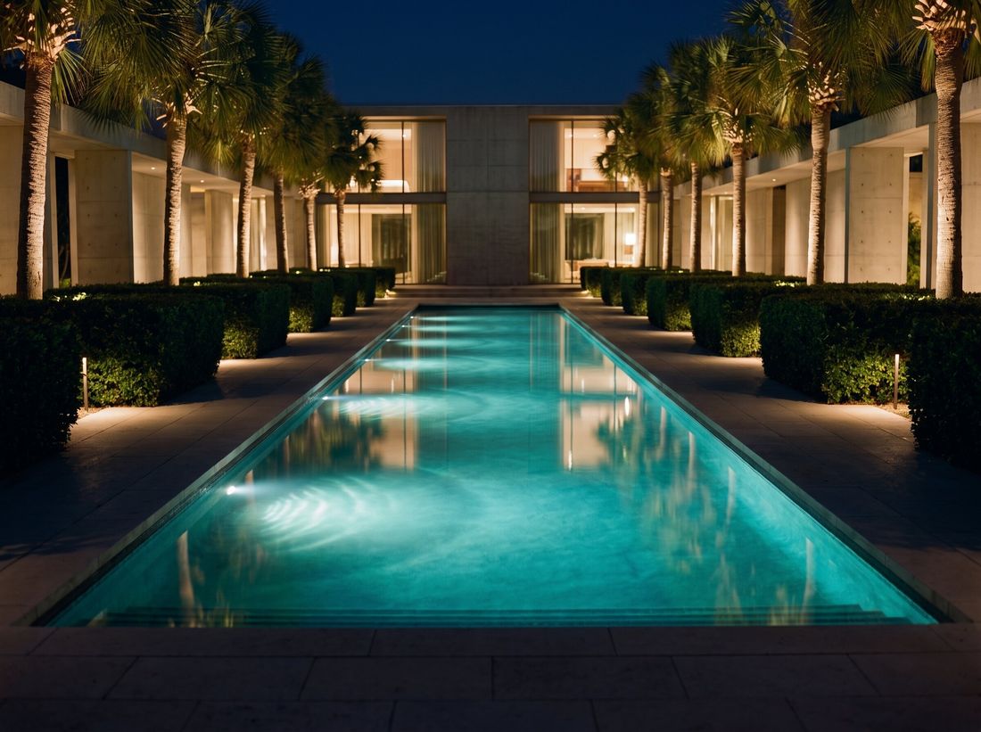 Court and Grounds Lighting lit after dark