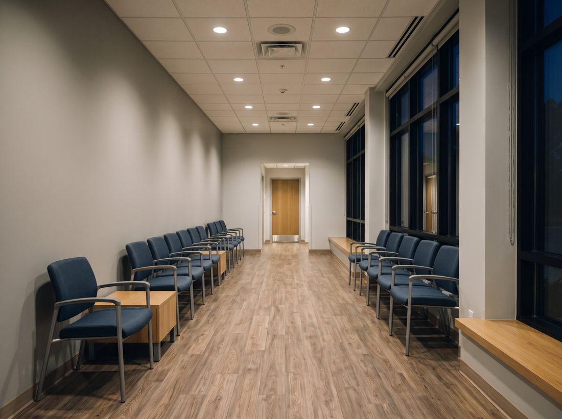 Medical office fit-out lit after dark